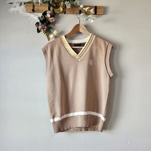 Mens G/Fore Sweater Vest V Neck Sleeveless Tan White and Yellow Size L